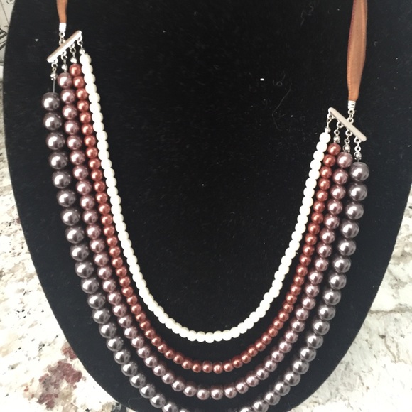 Multi-strand Faux Pearl Necklace in Browntones - Picture 2 of 3